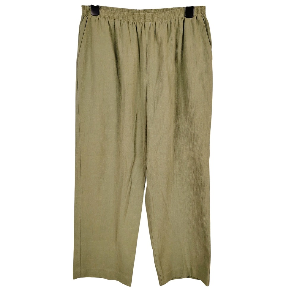 Alfred Dunner Womens SZ 18 Pull On Pants Sage Green Textured Cotton Blend Boho